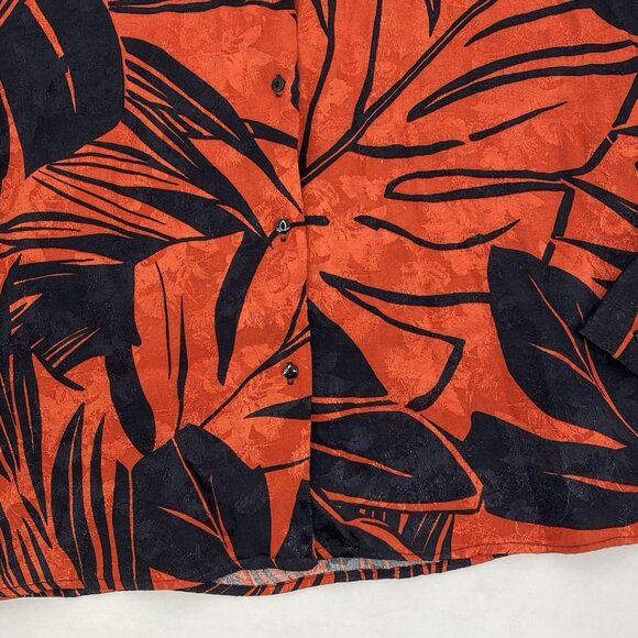 Zara Size Small Leaf Print Collar V-Neck Button Front Long Sleeve Blouse Satin - Picture 6 of 12